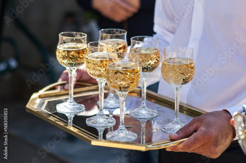 A tray with glasses, Wedding champagne