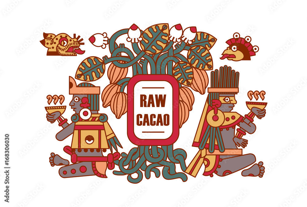 Naklejka premium Vector illustration aztec cacao pattern for chocolate package design.