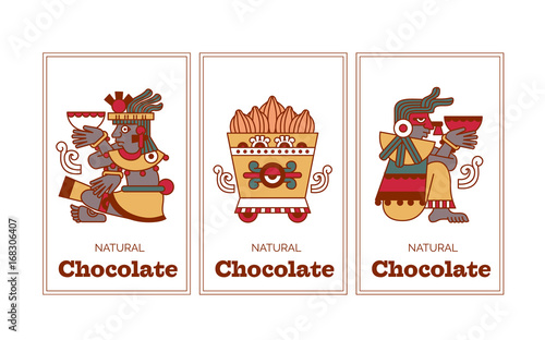 Vector illustration aztec cacao pattern for chocolate package design.