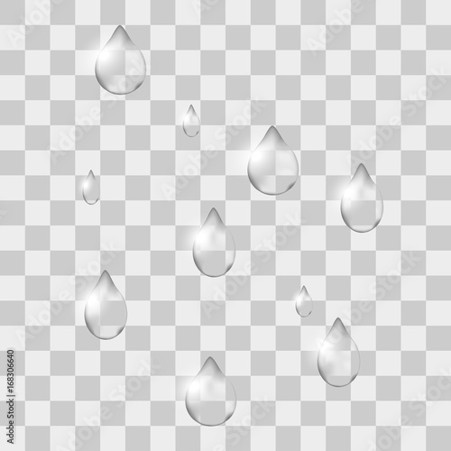 Set of transparent drops of different shapes in gray colors