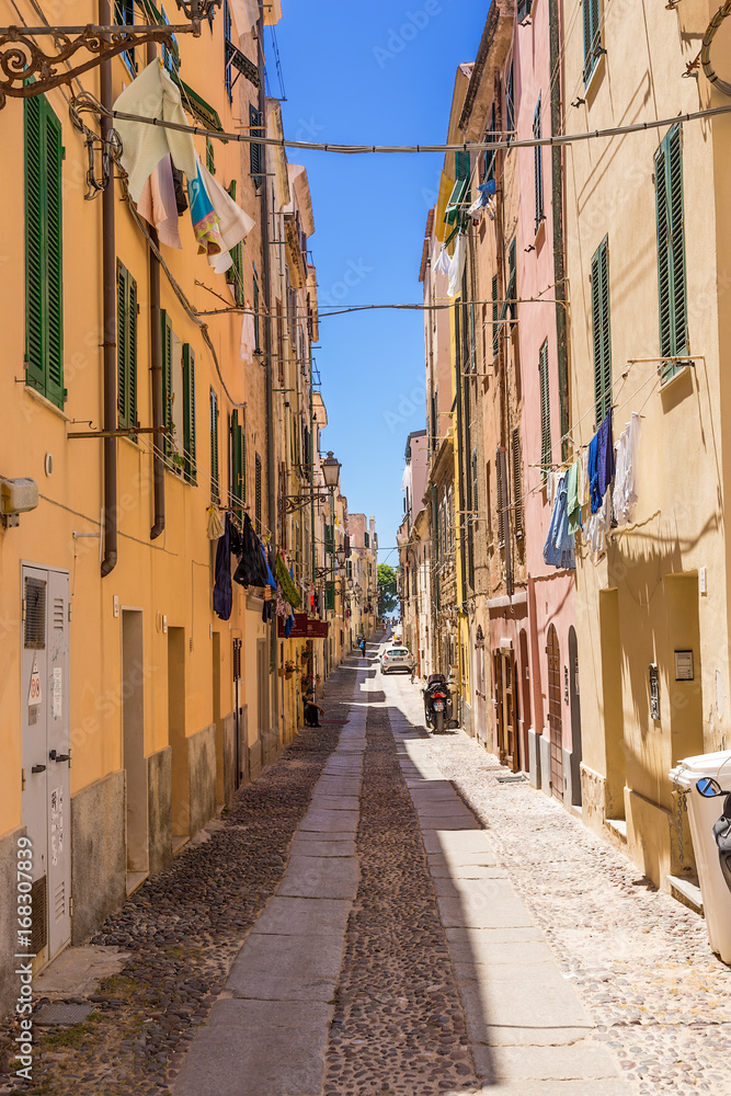 Alghero, Sardinia, Italy. Picturesque street in the old town