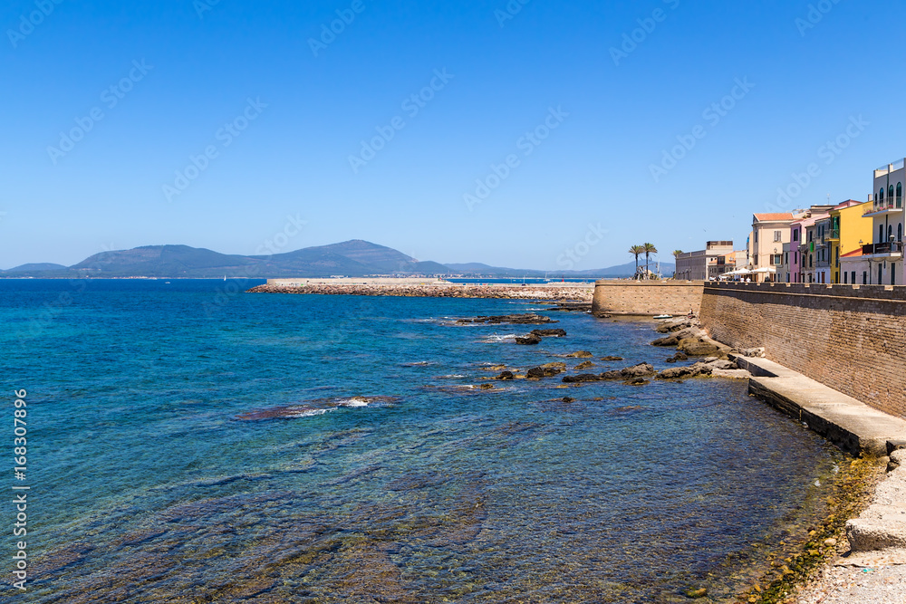 Alghero, Sardinia, Italy. The picturesque embankment and ancient bastions