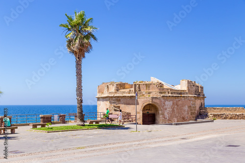 Alghero, Sardinia, Italy. Medieval bastion on the waterfront