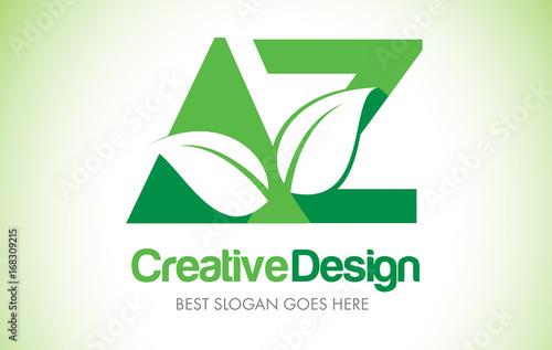 AZ Green Leaf Letter Design Logo. Eco Bio Leaf Letter Icon Illustration Logo.