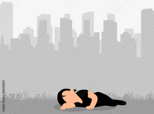 Vector silhouette of the child lies
