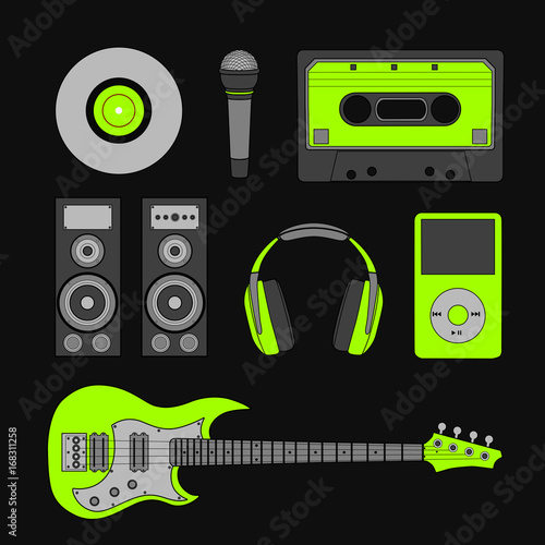 Set of musical elements. Vector illustration