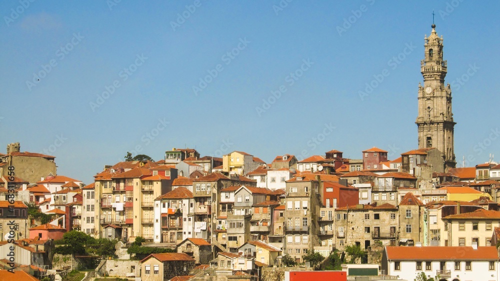 Cityscape of Porto, Portugal - buildings, traditional houses and Torre dos Clerigos