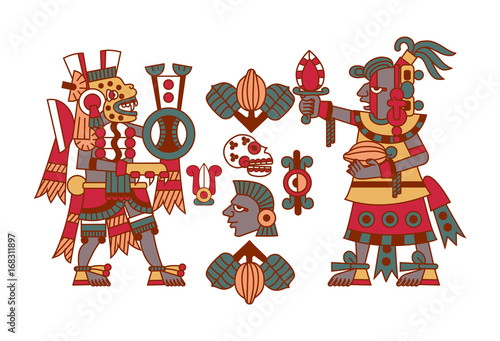 Vector illustration aztec cacao pattern for chocolate package design.