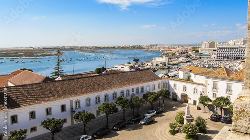 A view of Largo da Se and Faro's harbor in the Old Town of Faro, Portugal