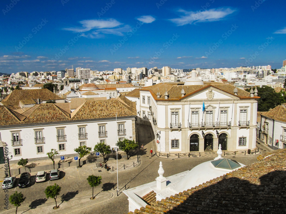 A view of Largo da Se in the Old Town of Faro, Portugal