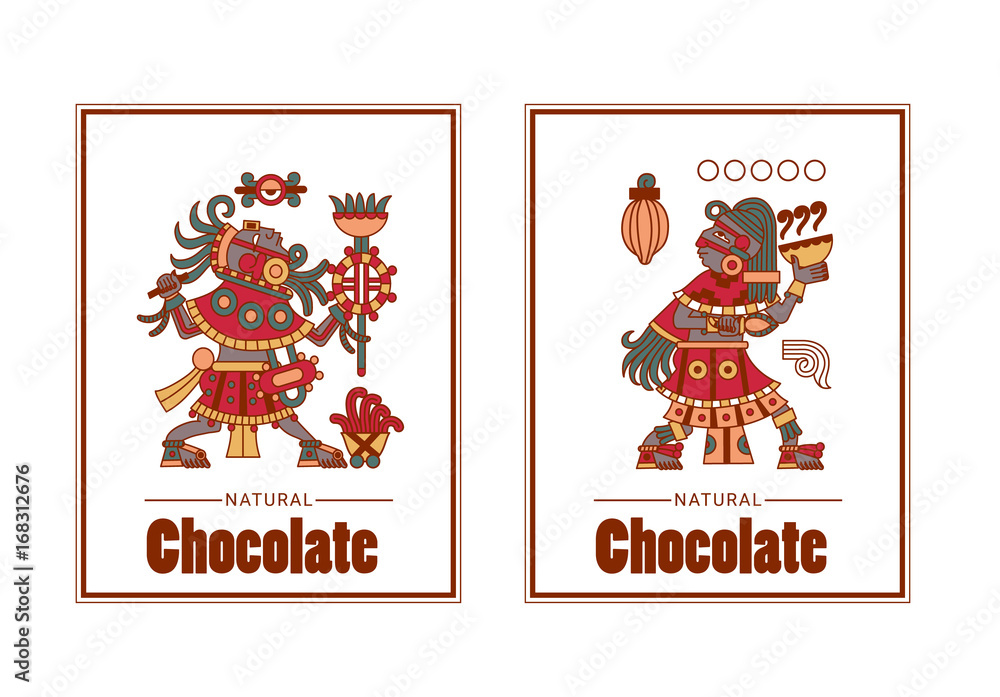 Vector illustration sketch drawing aztec pattern for chocolate package design.
