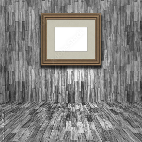 Fototapeta 3D blank picture frame in a wooden room