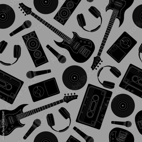 Seamless flutter pattern. Background of musical instruments