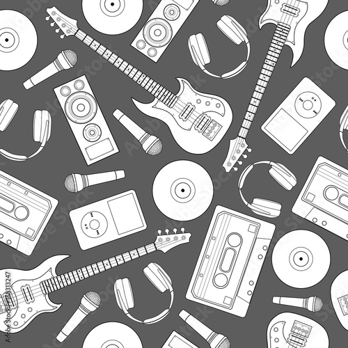 Seamless flutter pattern. Background of musical instruments