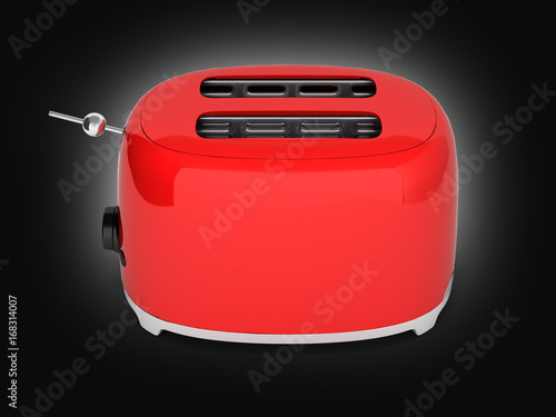 Red retro toaster on black gradient background 3d