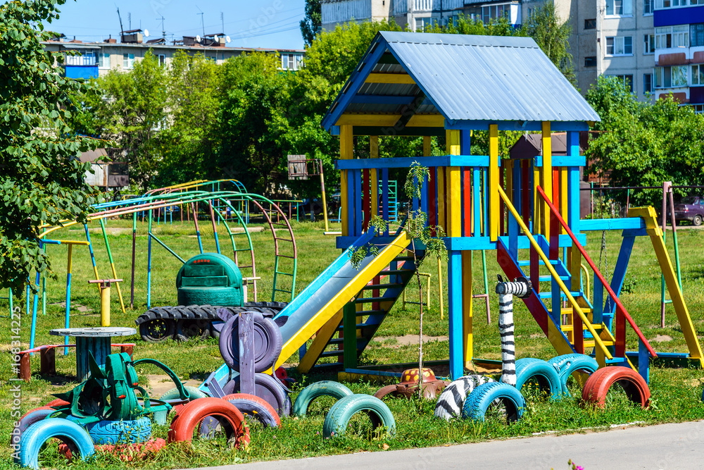 children's playground from improvised materials, Russia