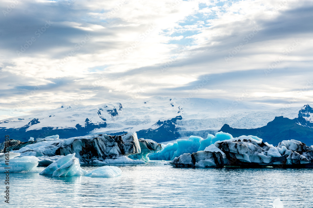 Floating icebergs in the glacial lake Jokulsarlon in Iceland