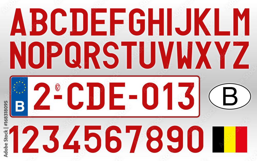 Belgium car plate, letters, numbers and symbols