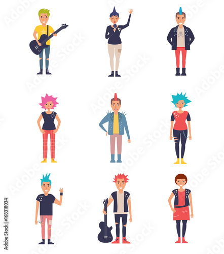Punks set. Vector. Cartoon.