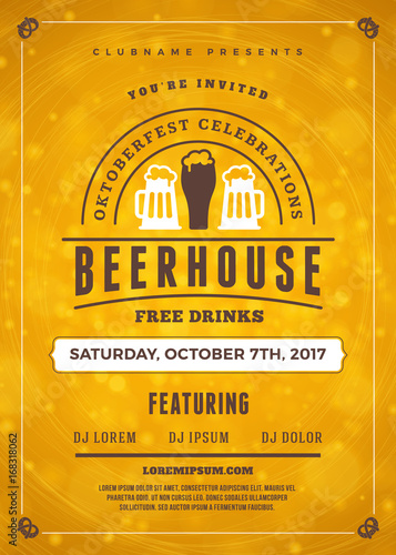 Oktoberfest beer festival celebration. Typography poster or flyer template for beer party