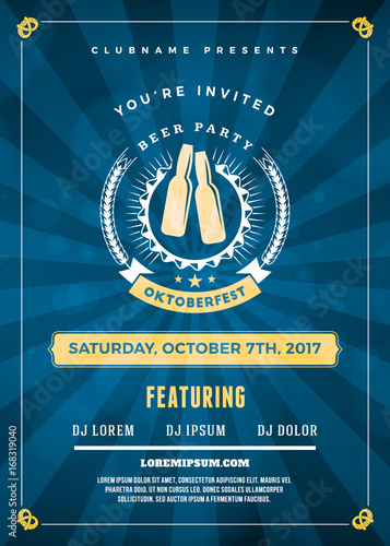 Oktoberfest beer festival celebration. Typography poster or flyer template for beer party