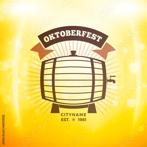 Beer festival Oktoberfest celebrations. Vintage beer badge on the golden beer background with light effects. Vector design element