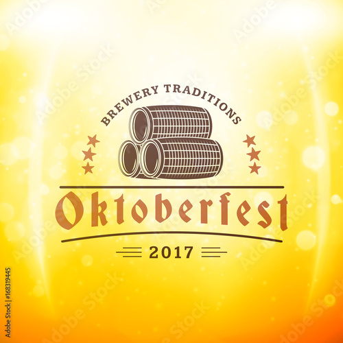 Beer festival Oktoberfest celebrations. Vintage beer badge on the golden beer background with light effects. Vector design element