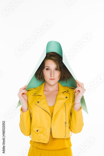 girl in yellow leather jacket