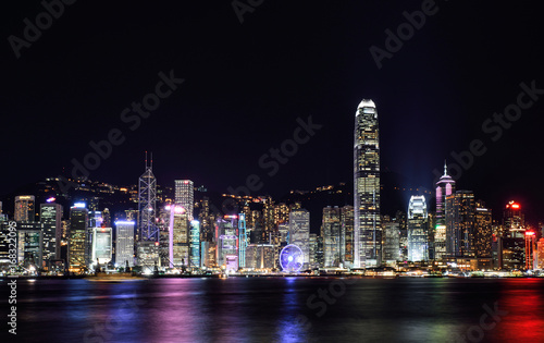 Panorama view of Hong Kong city skyline at night