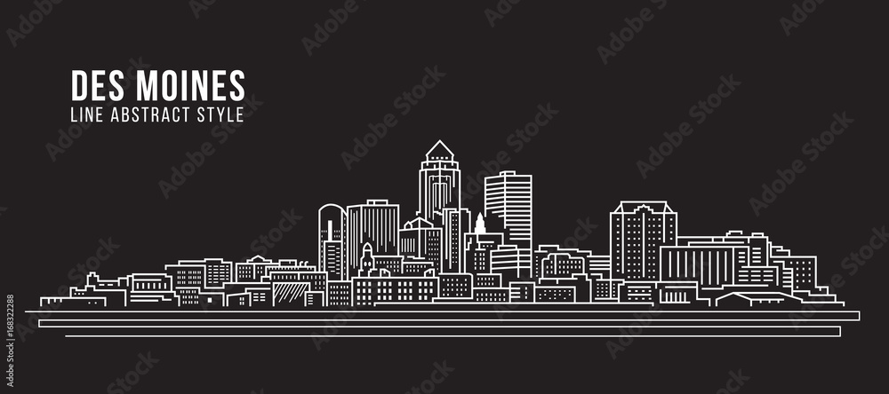 Cityscape Building Line art Vector Illustration design - Des Moines city