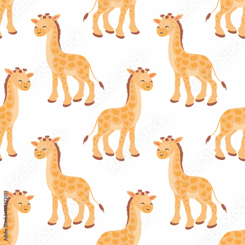 Fototapeta Naklejka Na Ścianę i Meble -  Children’s seamless pattern with the image of cute African animals in cartoon style. Vector background.
