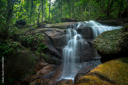 Small and safe water flows  cool air and green scenery are attractions that you can enjoy when you visit Ampang waterfall in Selangor  Malaysia