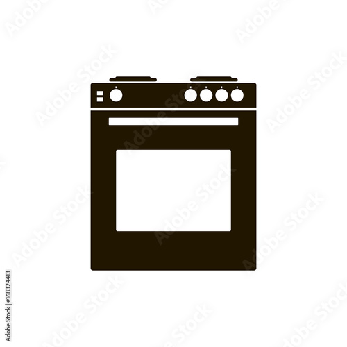 Vector icon gas stove with oven for a kitchen. Black cooker on white background. Home Appliances