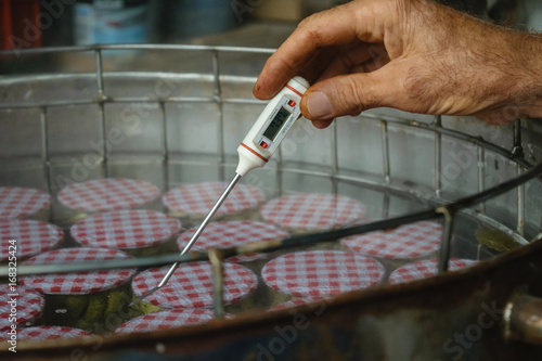 A man checks the temperature of a pasteurization photo
