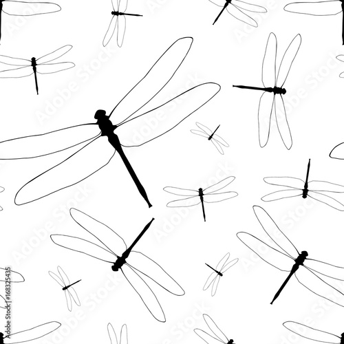 Dragonflies. vector seamless pattern. Fashion patch with insects illustration. Seamless pattern backdrop. Trendy traditional art on white background.