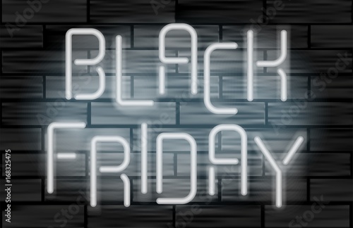 Black friday sale neon electric letters on black brick background. Vector illustration. Advertising design concept
