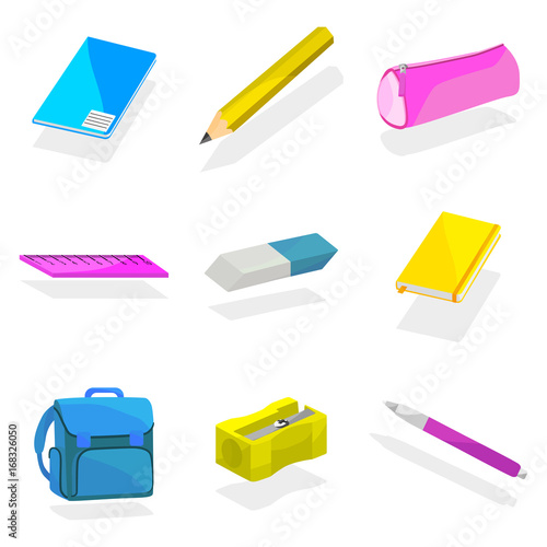 Backpack packed with school items, supplies, sketch vector illustration isolated on white background. School bag, backpack staffed with personal belongings, school items, stationery objects