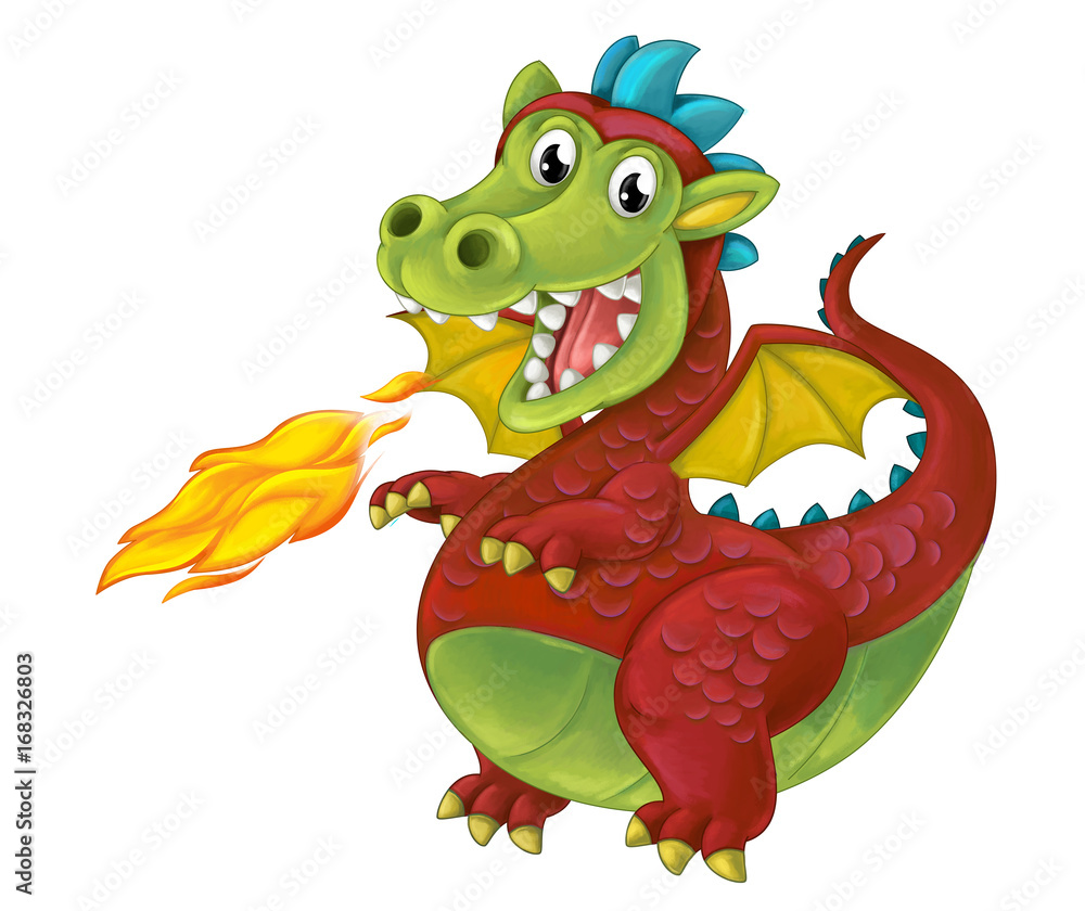 cartoon funny looking dragon bursting with fire - isolated - illustration  for children Stock Illustration | Adobe Stock