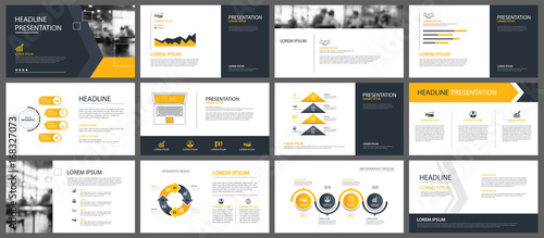 Yellow presentation templates and infographics elements background. Use for business annual report, flyer, corporate marketing, leaflet, advertising, brochure, modern style.