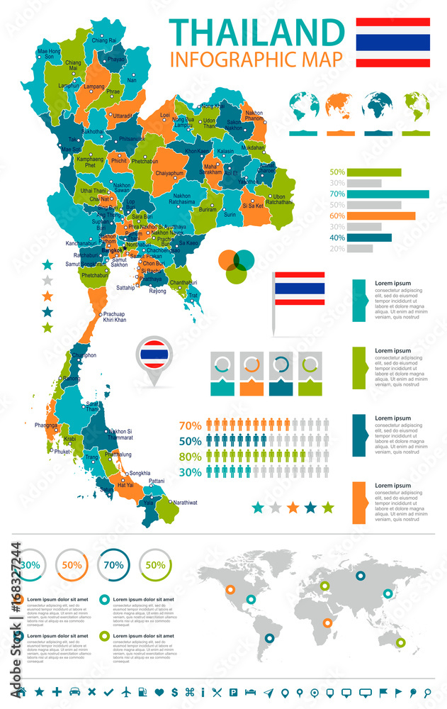 Fototapeta premium Thailand - infographic map and flag - illustration