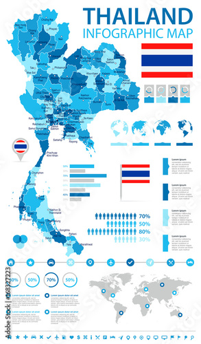 Thailand - infographic map and flag - illustration