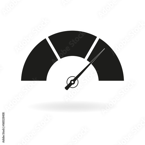Speedometer icon with arrow. Meter and gauge element. Vector illustration.
