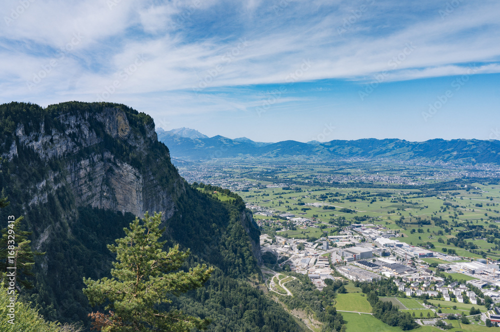 Mountain in Austria with view on Switzerland at Lake Constance