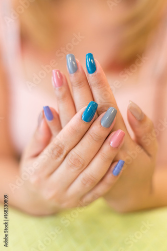 beautiful fingernail manicure acrylic nail polish of woman beauty fashion