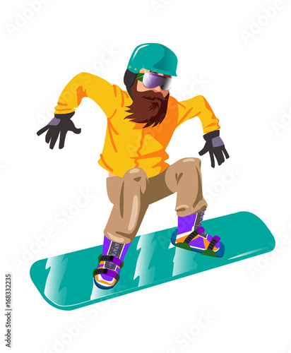 Cartoon character with snowboard. Vector illustration.