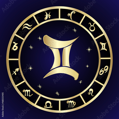 Gemini zodiac sign in circle frame