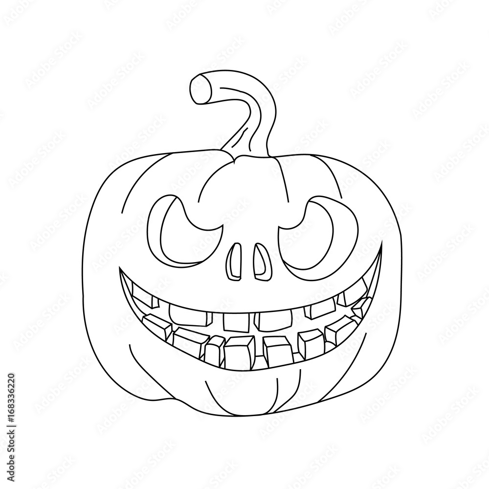 Halloween pumpkin with scary face on white. Contour. Illustration. Halloween pumpkin with scary face on white. Contour. Illustration.