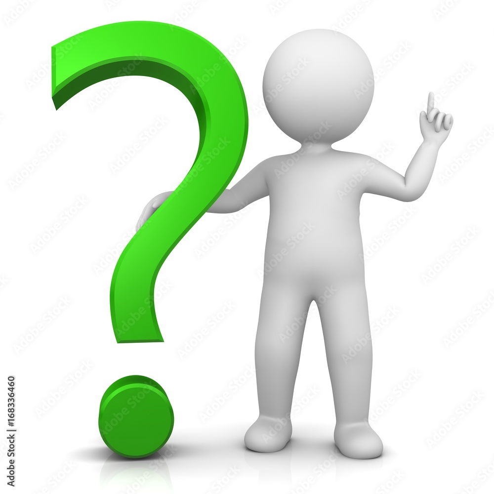 question mark interrogation point 3d green stick man pointing up raising hand and finger up isolated on white question mark interrogation point 3d green stick man pointing up raising hand and finger up isolated on white