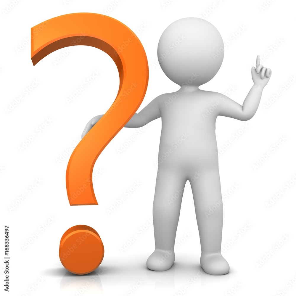 question mark interrogation point 3d orange stick man pointing up raising hand and finger up isolated on white question mark interrogation point 3d orange stick man pointing up raising hand and finger up isolated on white