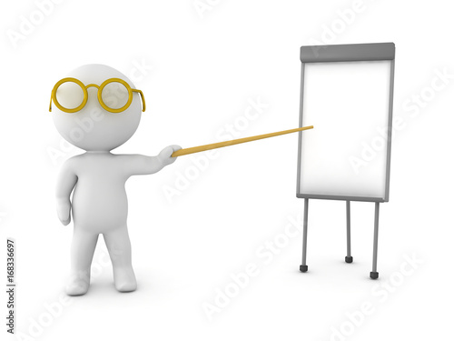 3D Character pointing on a small whiteboard